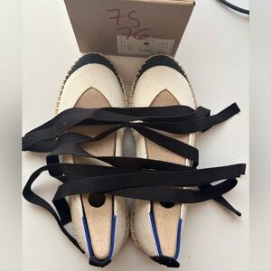 Rothy's Women's Espadrilles Boardwalk in Cream and Black